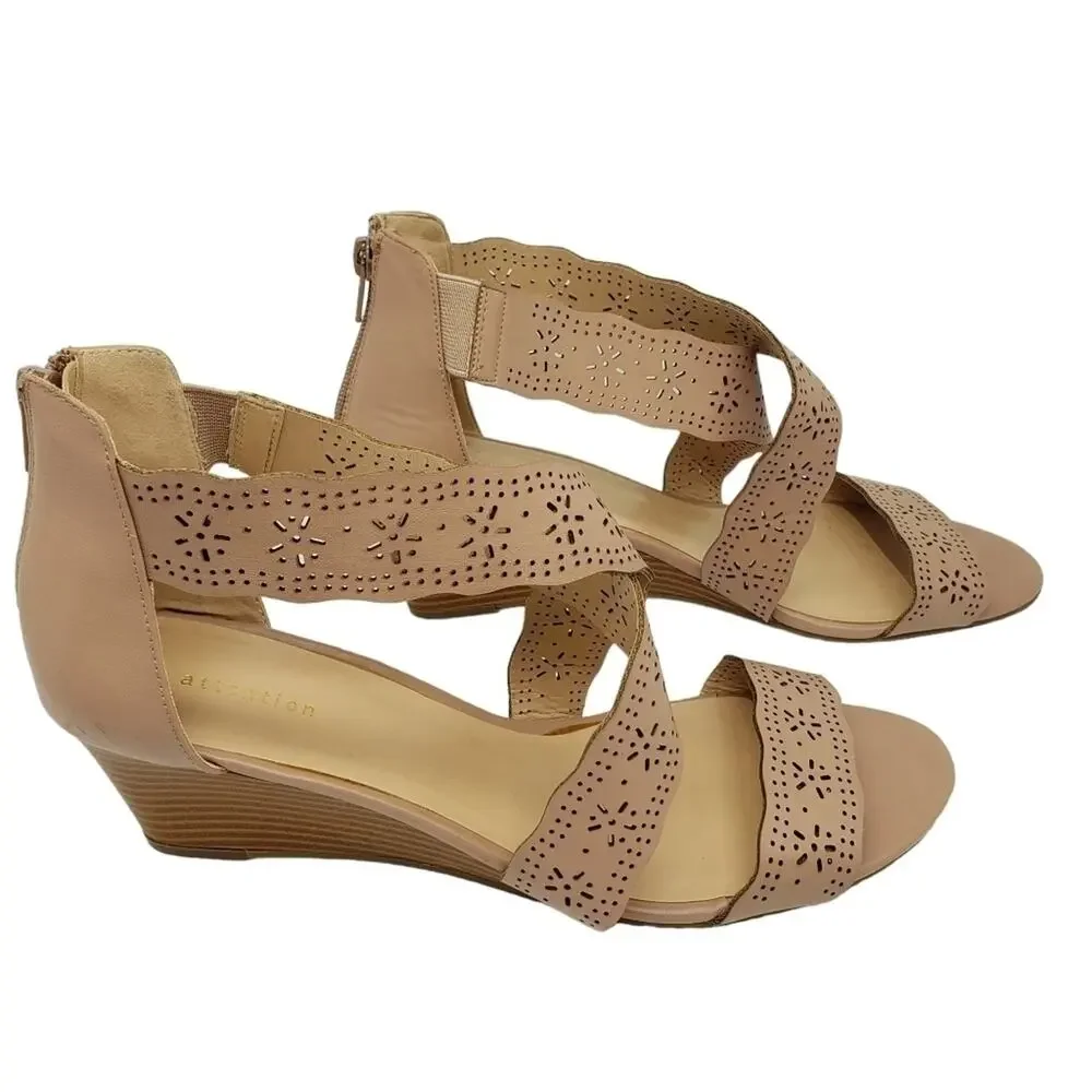 Attention Criss Cross Laser Cut Wedge Sandals